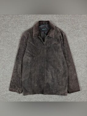 Bernardo Brown Suede Leather Harrington Jacket Men’s Large Full Zip Lined Y2K